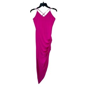 Steps NY Hot Pink Asymmetrical Midi Ruched Dress Holiday Party Dress Size M